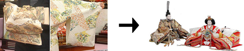 着物・帯地→お人形を作成